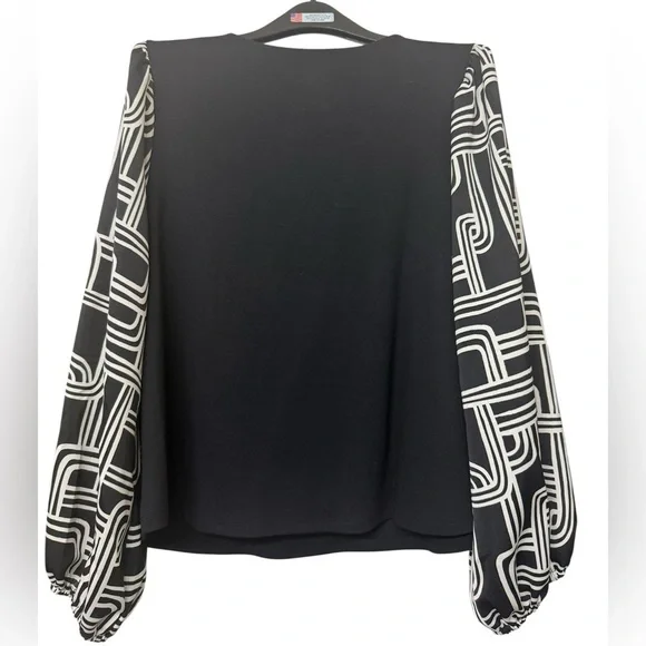 NWT Nine West Black & White Blouse Puff Sleeve Mineral Black Womens Size XXL NEW - Picture 2 of 8